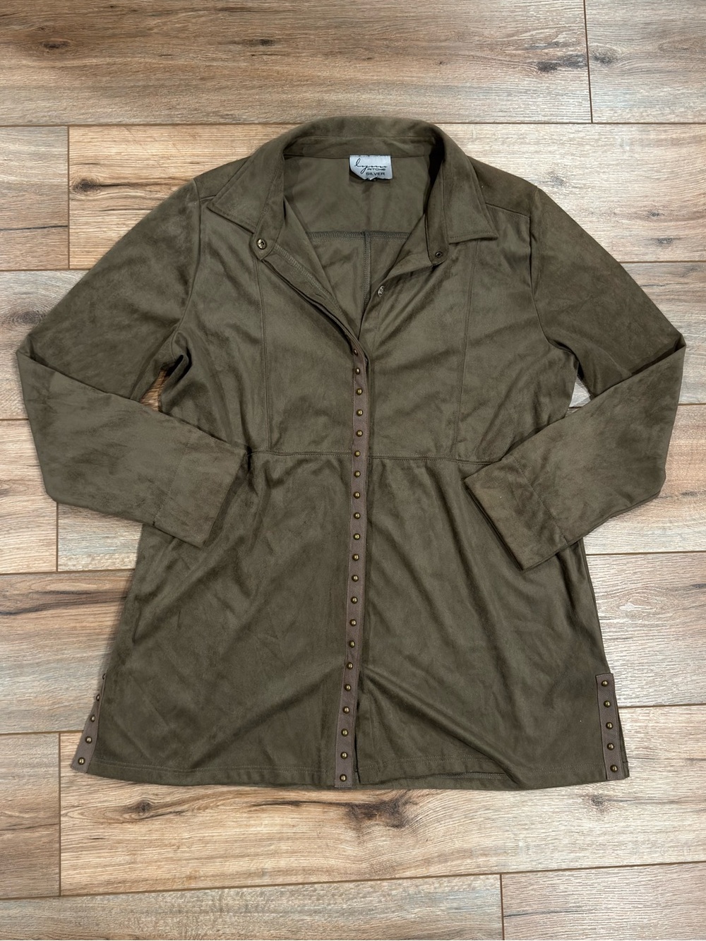 LYNN RITCHIE SILVER Retro Olive Velour Button Down Jacket | Size Large